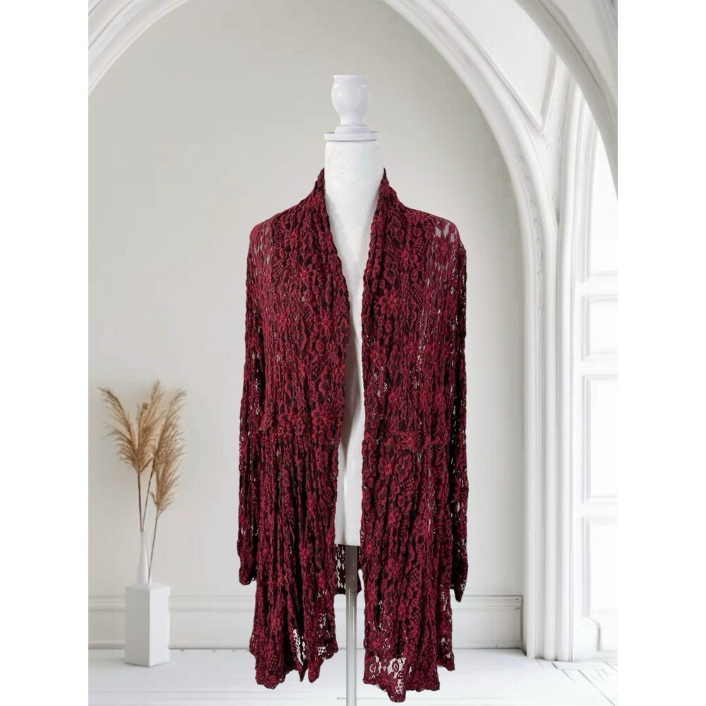 Surrealist Red & Black Sheer Crochet Flower Open Jacket‎ Size 3